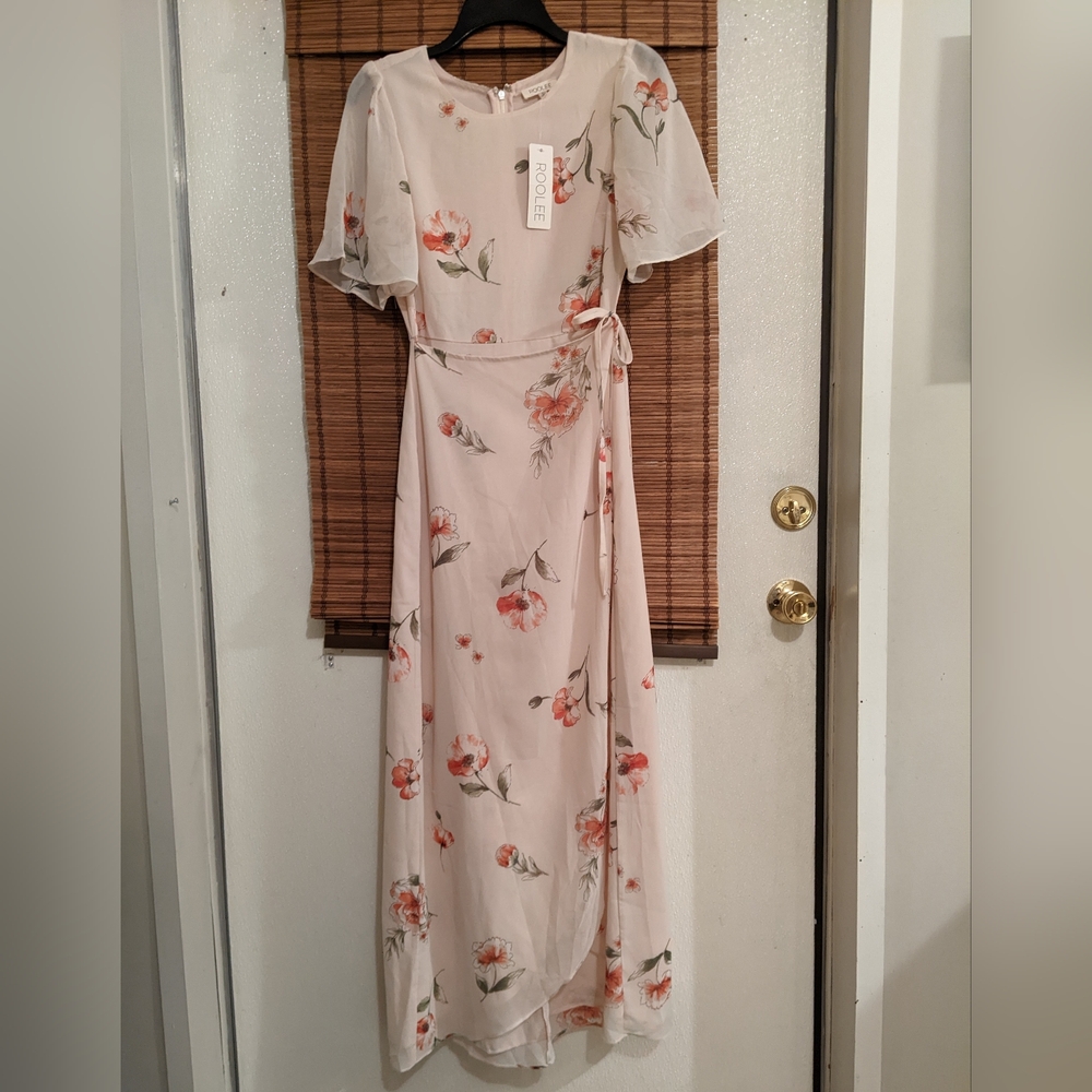 Spring Easter Dress Roolee Cream and Pink Maxi Sundress Flutter Sleeves